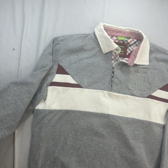 Boss Hugo Boss Green Label Mens XL Polo Shirt Gray Rugby Long Sleeve - Picture 4 of 8